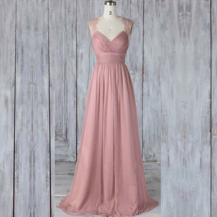 Розовое длинное свадебное платье с кружевным ремешком и v-образным вырезом сзади, шифоновое свадебное платье для церемонии, торжественное платье для свадебной вечеринки