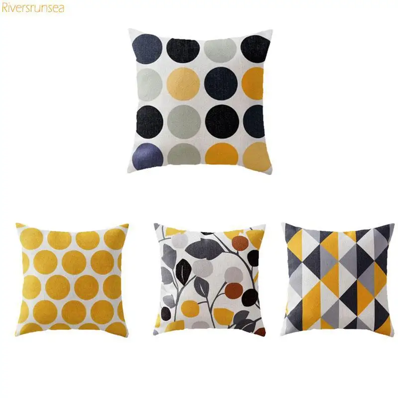 

Nordic Style Geometric Cushion Yellow Gray Decorative Circle Triangle Pattern Sofa Throw Pillow Square For Car Backrest Pad