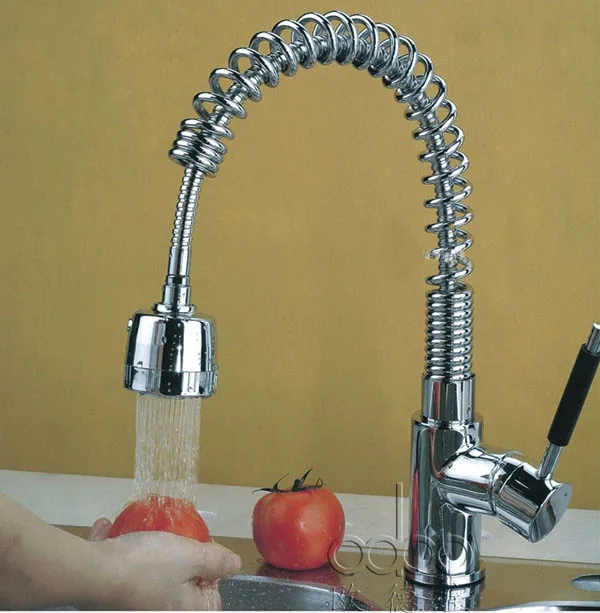 Brass Chrome Spring Pull Down Sprayer Kitchen Sink Faucet Rotatable Mixer Tap