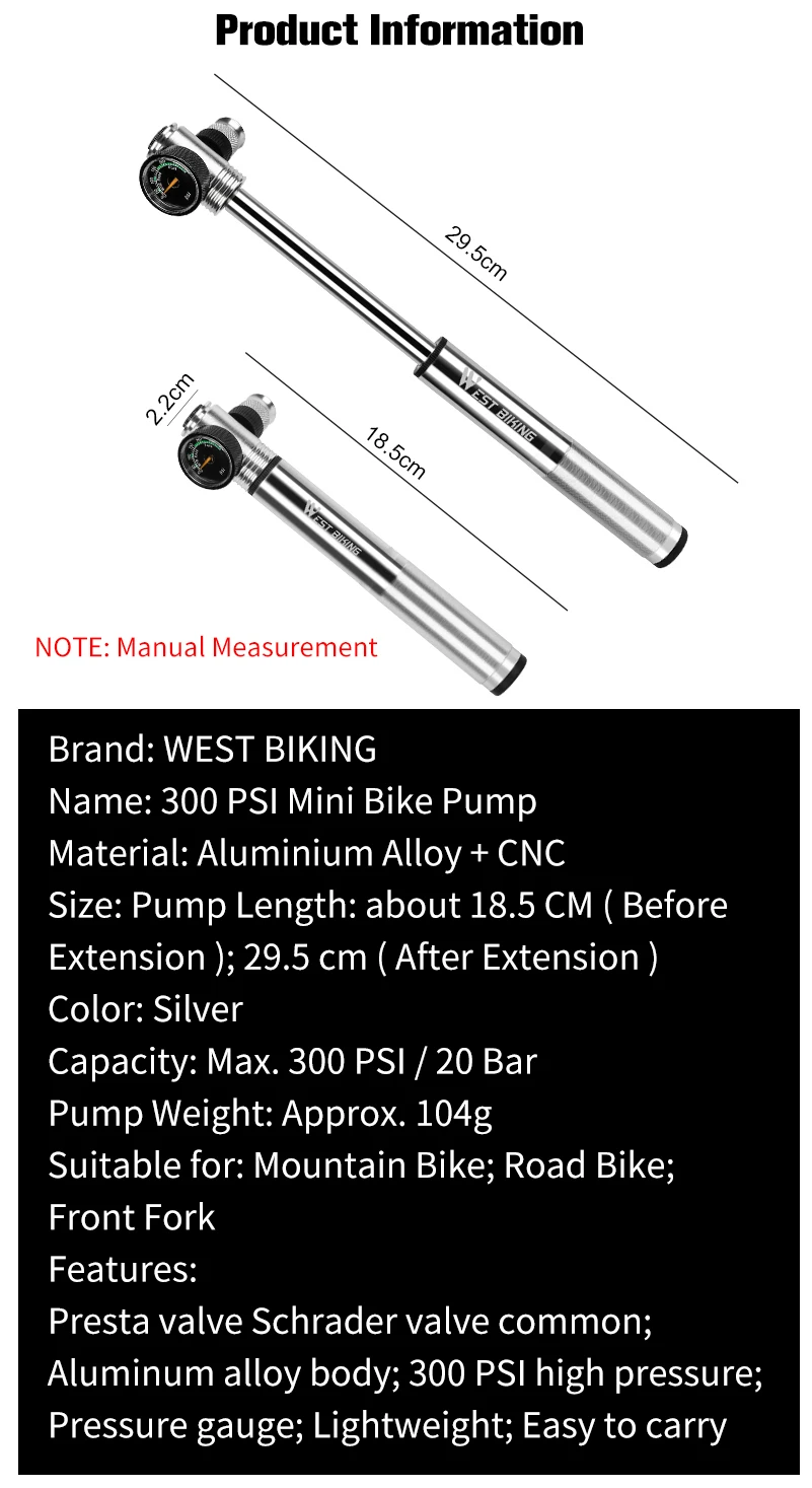 WEST BIKING портативный велосипедный насос 150PSI Presta/Schrader Road MTB горный велосипед насос велосипедный насос ручной насос для велосипеда