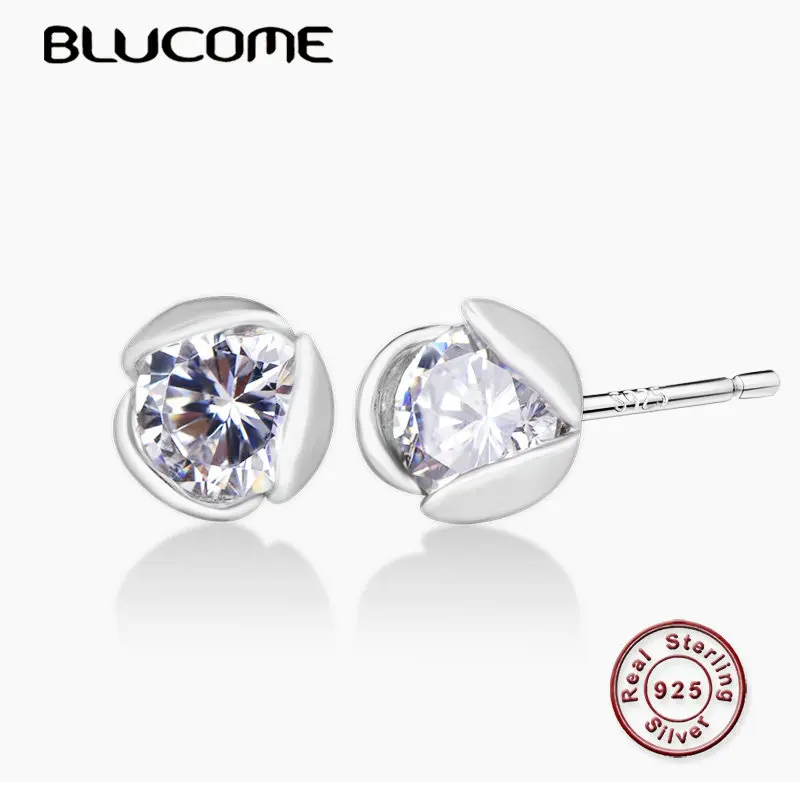 

Blucome 925 Silver Exquisite Flower Shape Stud Earrings Inlay Zircon Jewelry For Women's Girls Party Decoration Accessories Gift