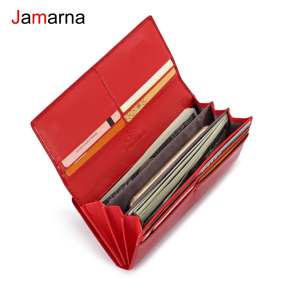 Jamarna Wallet Female PU Magnetic Buckle Coin Purse Clasps Purse Red Wallet Women Long Clasps Closure Card Holder Clutch New    