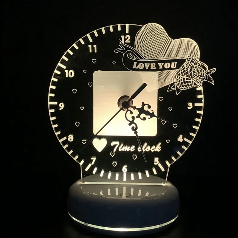 

LED Romantic Clock Night Light 3D Acrylic Love Table Lamp USB Touch Switch Colorful Desktop Table Lamp Home Decoration Kids Gift