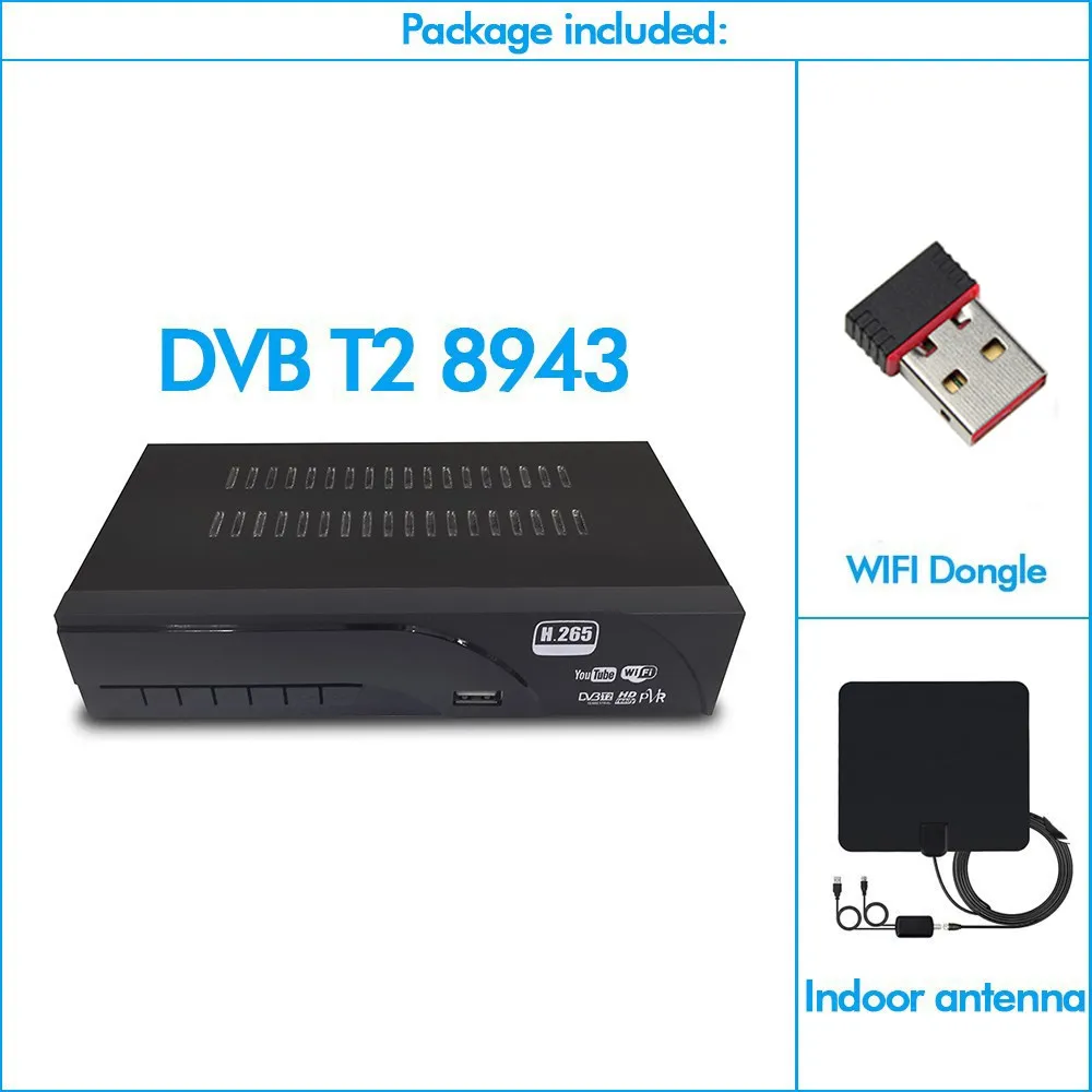 Vmade Горячая DVB-T2/T ТВ приемник wifi с ТВ антенной встроенный H.265/HEVC HD цифровой эфирный рецептор поддержка Youtube AC3 - Цвет: 8943-WIFI-TV Antenna