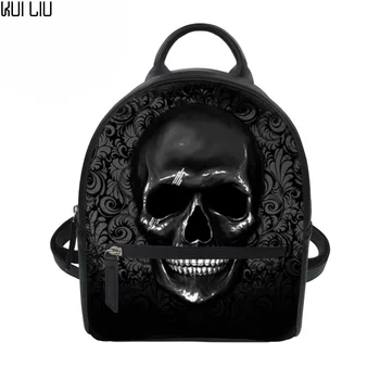 

Women PU Leather Mini Balck Backpacks 3D Skull Print Cool Men Laptop Teenager School Girl Lady Mujer Best Bag Gift Drop Shipping