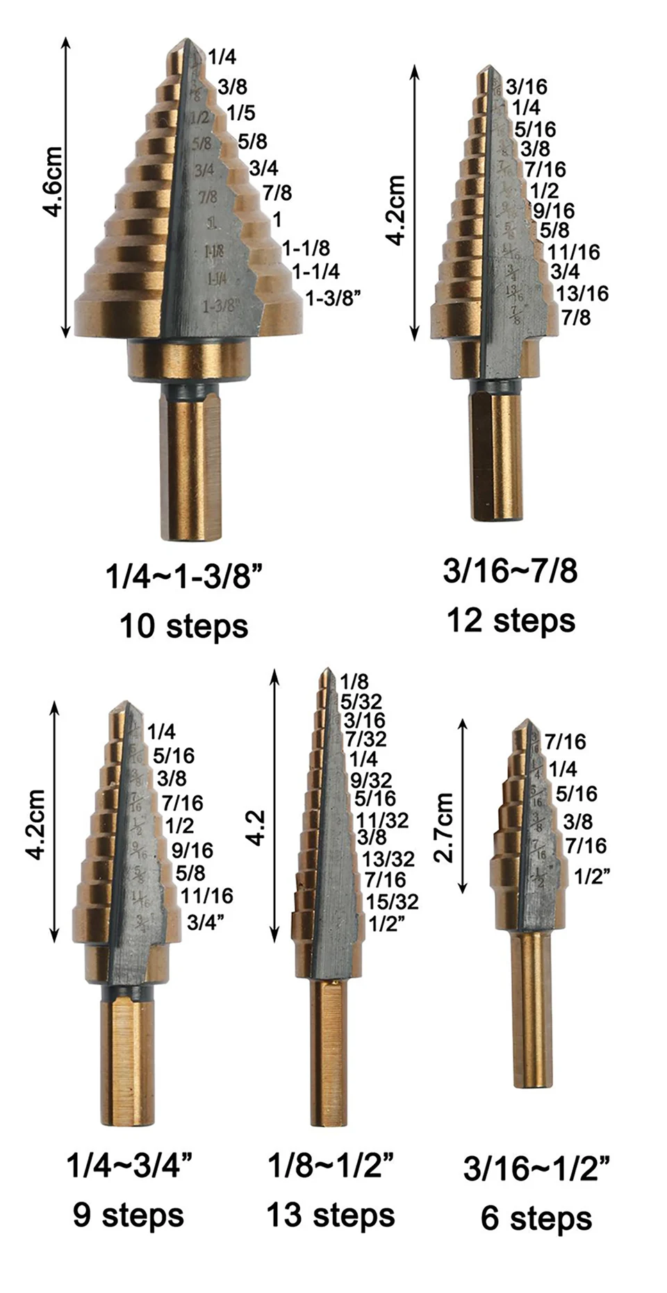5 шт. набор ступенчатых сверл Hss Кобальт несколько отверстий 50 размеров Кобальт титановые конические твердосплавные сверла перфоратор отверстие резак инструмент