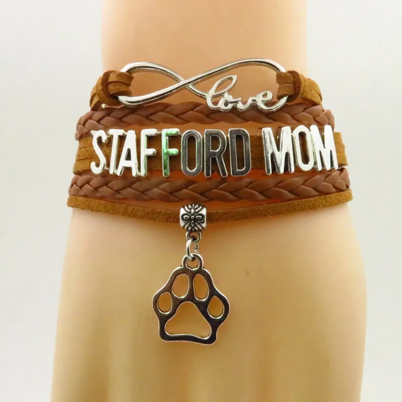 love stafford mom bracelet dogs paw charm stafford mom bracelets& bangles for women and man stafford dogs bangle - Окраска металла: Brown - stafford mom