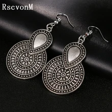 Винтажные серебряные серьги-капли с большим цветком для женщин, этнические ювелирные изделия, серьги в стиле панк, ювелирные изделия, серьги-капли, ювелирные серьги