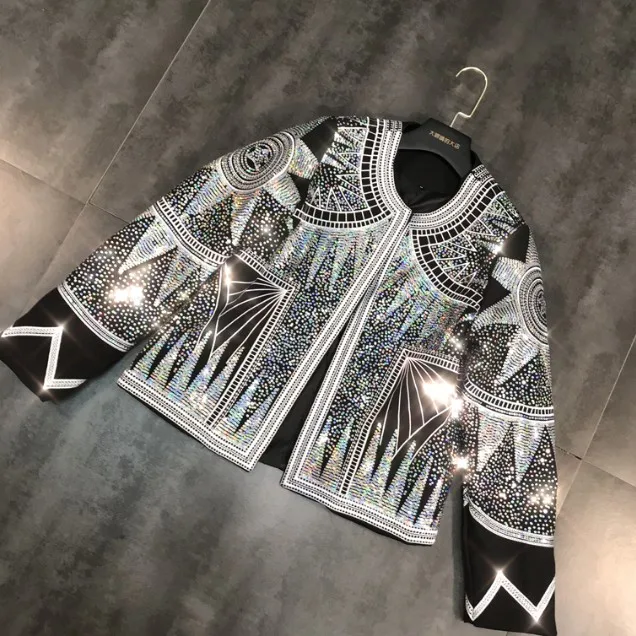 

2019 Spring New Heavy Dazzling Brightly Star Abstract Sequins Embroidered Jacket Women's Streetwear Short Jackets Outwear