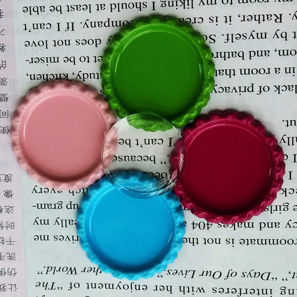 Free Shipping 300 Pcs Flattened Bottle Caps Colored With 300 pcs Clear