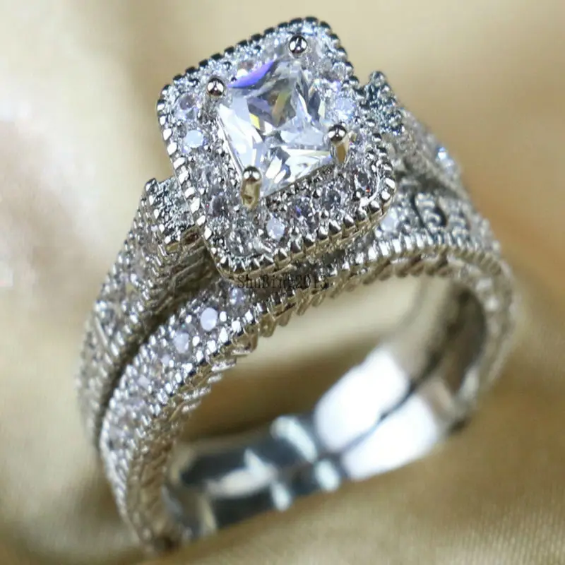 white gold filled princess cut cz wedding band womens engagement ring sets bridal sets 3 5 days to usa - Princess Wedding Ring white gold filled princess cut cz wedding band womens engagement ring sets bridal sets 3 5 days to usa - Princess Wedding Ring