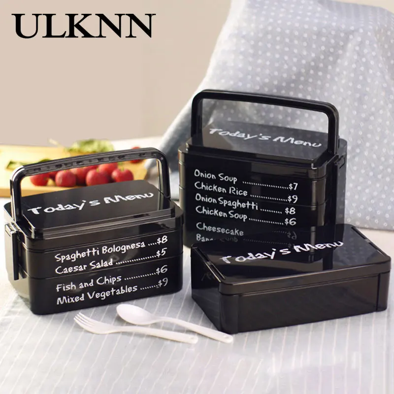 

ULKNN PP Portable Lunch Box Double Deck Handle Design Student Office Worker Convenient Type Good Heat Preservation Effect