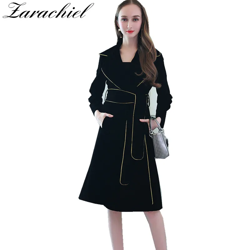 

New 2019 Autumn Winter Velvet Jackets Woman Long Sleeve Lapel Collar Sashes Warm Outerwear Long Coats Bomber Velour Jacket Femme