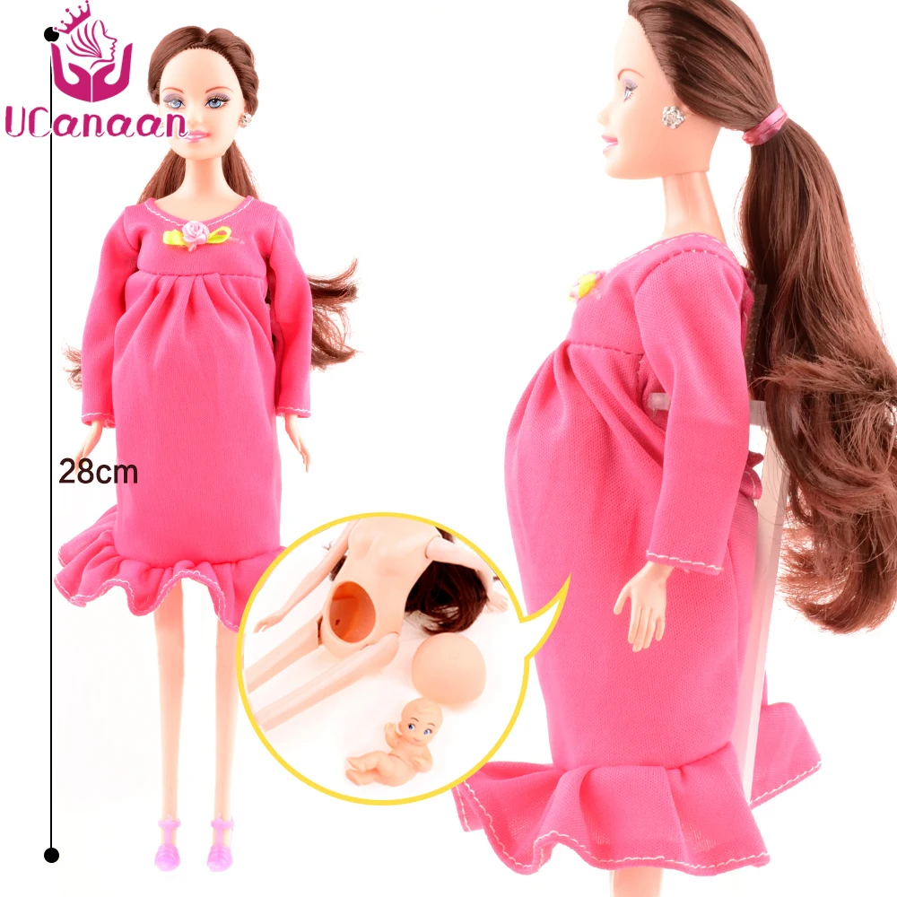 UCanaan Doll Family 5 People Dolls Suits 1 Mom /1 Dad /2 Little Kelly Girl /1 Baby Son/1 Baby Carriage Real Pregnant Toyl gift