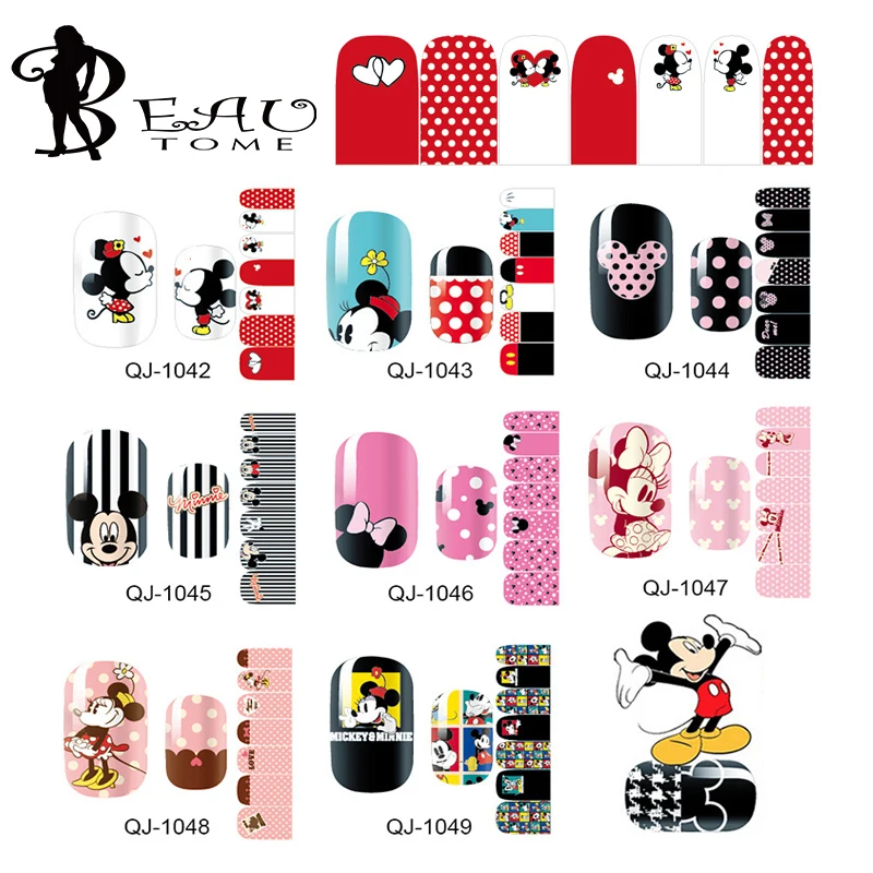 Beautome 1PC Mickey Minnie Nail Tips Stickers Cute Cartoon 2016 Full Cover Art Decorations 3D Waterproof Kids Design | Красота и
