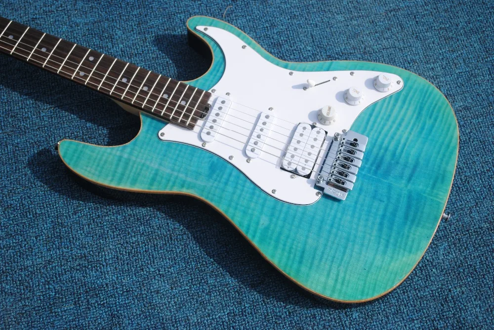 

Free shipping electric guitar in 2018 new arrival flame maple tree top light blue guitar customization.