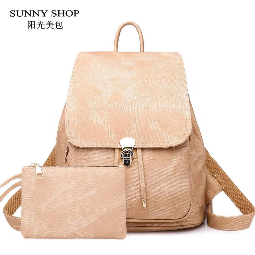 

Vintage Matte Denim Suface PU Leather Backpack Female Drawstring College School Backpacks Set For Adolescent Girls With Purse