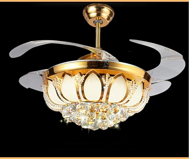 Golden Crystal Led Stealth Ceiling Fan Light 42inch Golden Crystal Led Stealth Ceiling Fan Light 42inch Living Room Bedroom Dining