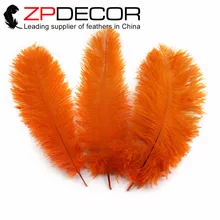 Zpdecor 50 шт./партия 25-30 см(10-12 дюймов) галстук-бабочка Розничная упаковка гладкие страусиные перья, перо оранжевый окрашенные для костюм декоративный