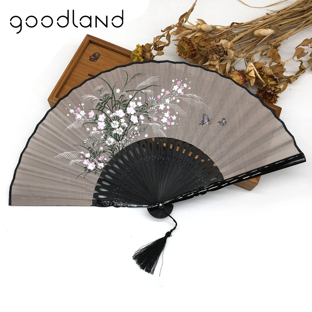 Free Shipping 1pcs Bamboo Linen Flower Floral Fabric Summer Folding Hand Held Fan Wedding Favors and Gifts Party Decoration