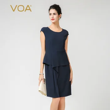 

VOA 2017 Navy Blue Round Neck Sleeves Type H 60 Mmey Silk Career Suits Dress