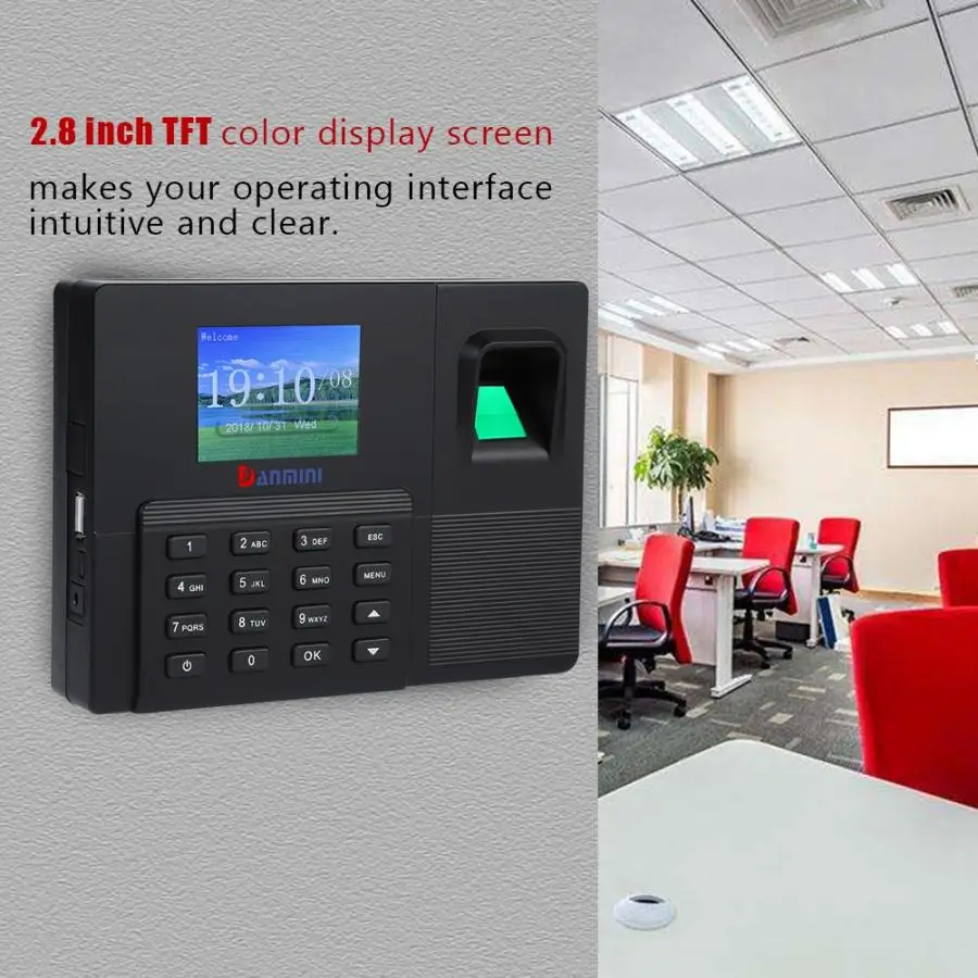 2," TFT lcd отпечатков пальцев сотрудник посещаемость рекордер время часы машина 100-240 V Распознавание отпечатков пальцев