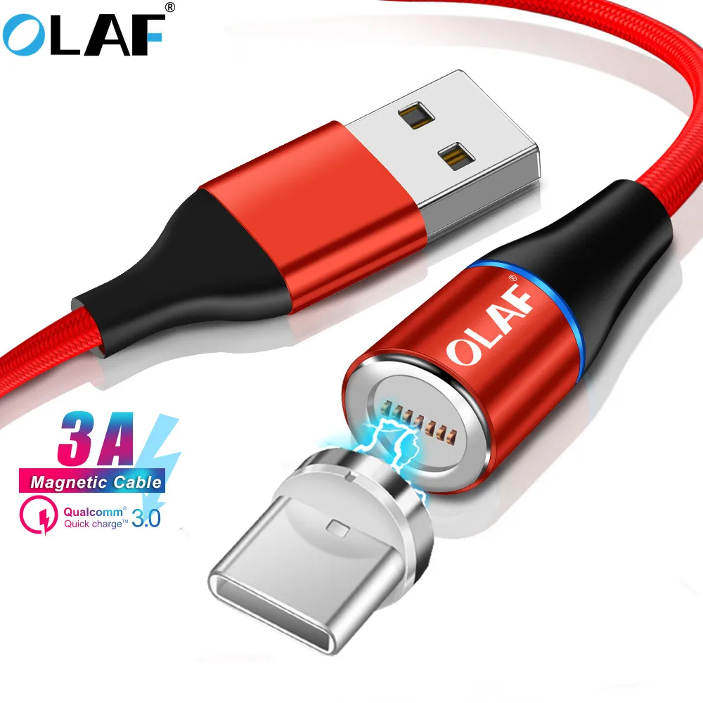 Магнитный кабель Олаф 3А для быстрой зарядки, кабель usb type-C для samsung S8 S9 S10 Xiaomi mi8 mi9 huawei P20 P30 USB-C кабель