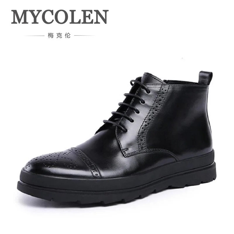 

MYCOLEN New Fashion Lace-Up Boots High Quality Genuine Leather Men Ankle Boots Vintage Casual Shoes botas masculina