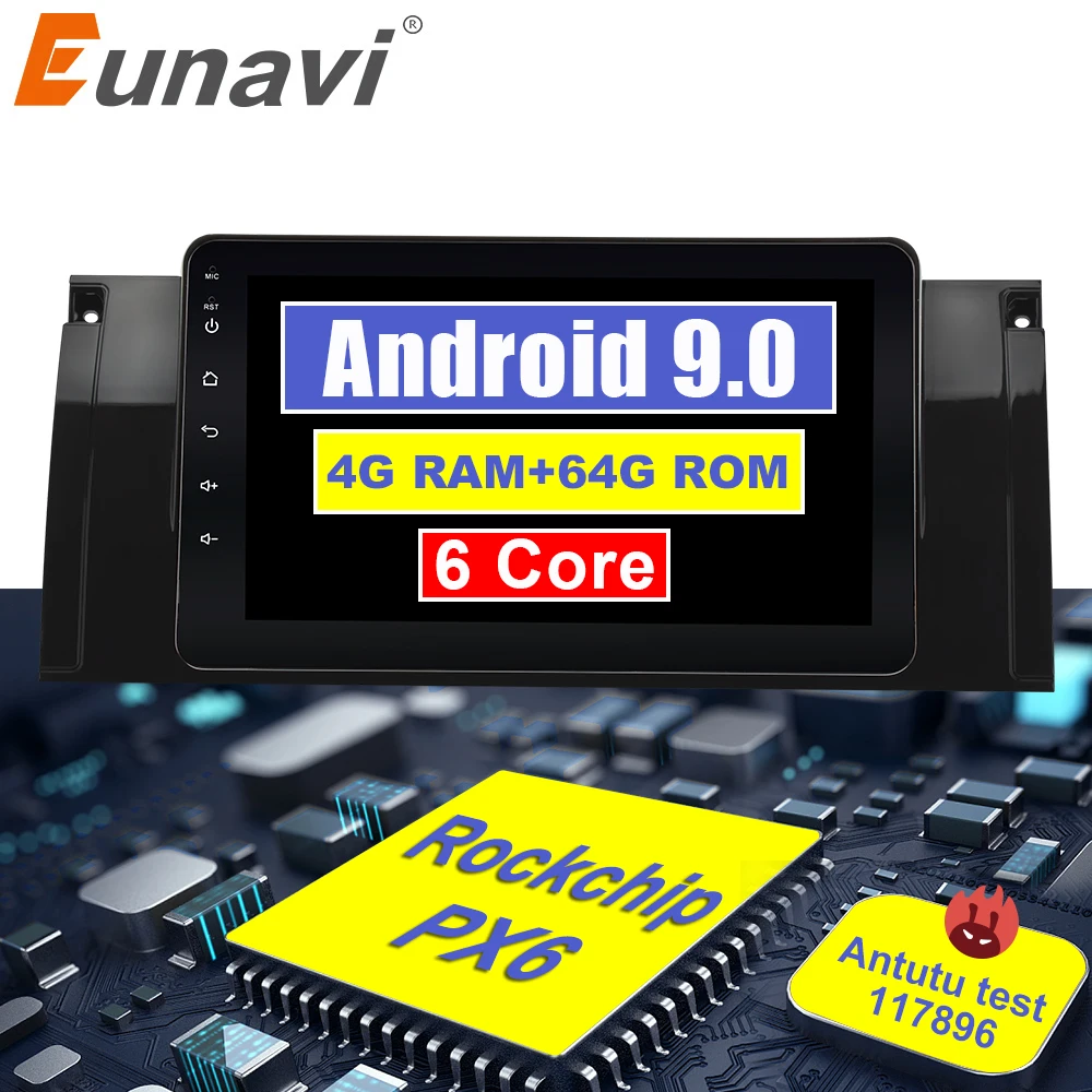 

Eunavi Android 9.0 4G Car DVD PLAYER For BMW X5 E53 E39 GPS stereo audio navigation multimedia screen head unit PX6 with HDMI