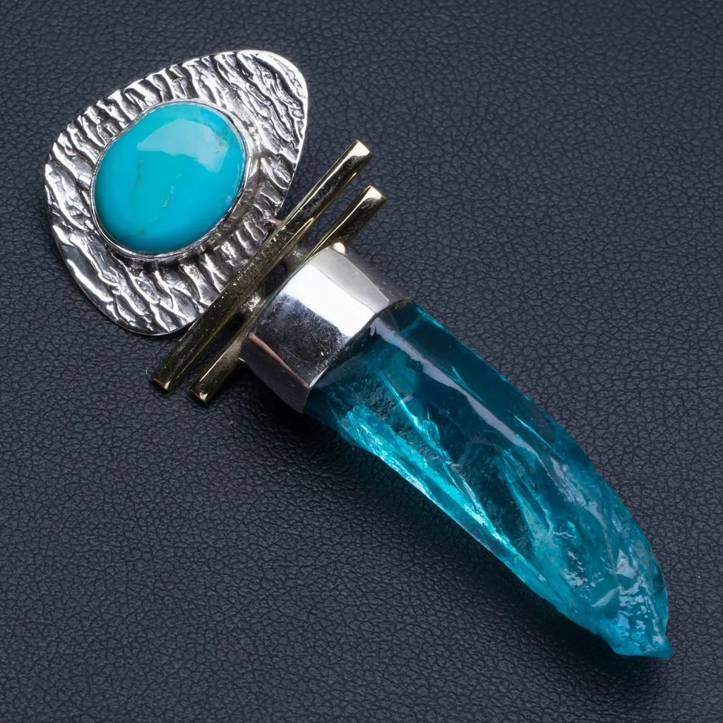 Натуральный двух тонный синий аура кварц и бирюза 925 пробы серебряный ...