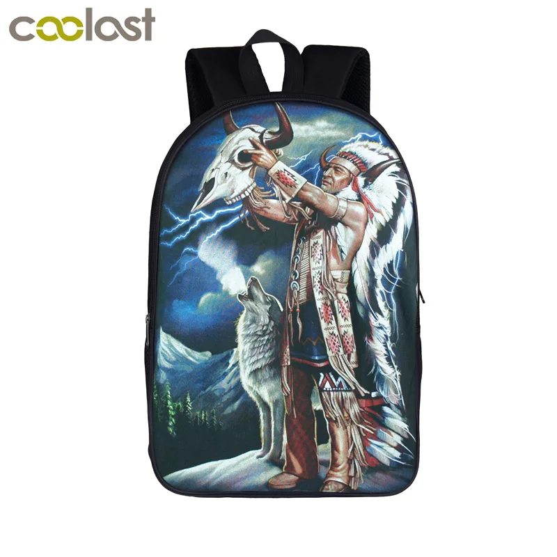 

Indian Chief And Wolf School Bag Boys Girls Backpack Women Men Daypack Students Bags School Backpacks For Teenager Book Bags