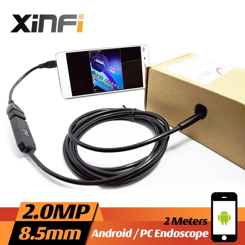 

XINFICAM 8.5mm 2.0MP USB Endoscope 2M cable for Android mini pipe sewer camera Borescope OTG USB Snake Camera car inspection