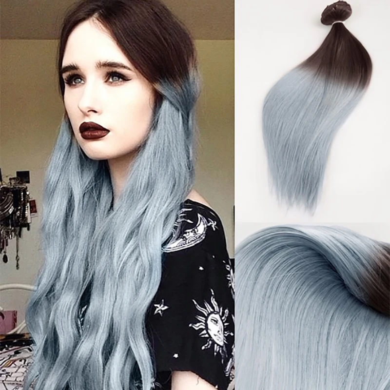 Clip Ins 2gris Cheveux Brun Foncé à Gris Ombre Balayage