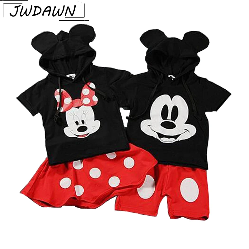 

Minnie Girls Clothing Set For Girls 2018 Summer Hot Sale Cartoon Mickey Short-sleeved Hooded Skirt Suit Children Kids Clothes