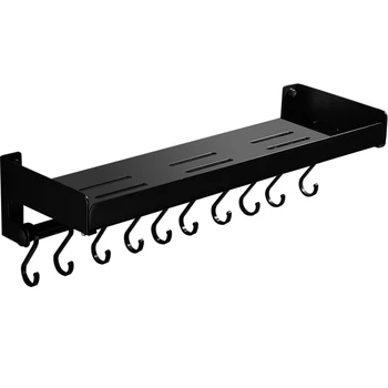 

Nordic non-porous black space aluminum kitchen storage rack kitchen rack wall-mounted condiment shelf LU50311
