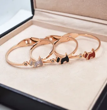 

2018 Lovely Dog Bangle, Gift Jewelry Rose gold color Titanium Steel Cuff Cubic Zirconia Bangle/Bracelet ,fashion woman bangle