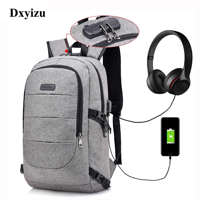 

New Men Backpack Anti Theft Password Locks Bag Male USB Charging Backpack With Headphone Plug Business Travel Woman Backpack Bag