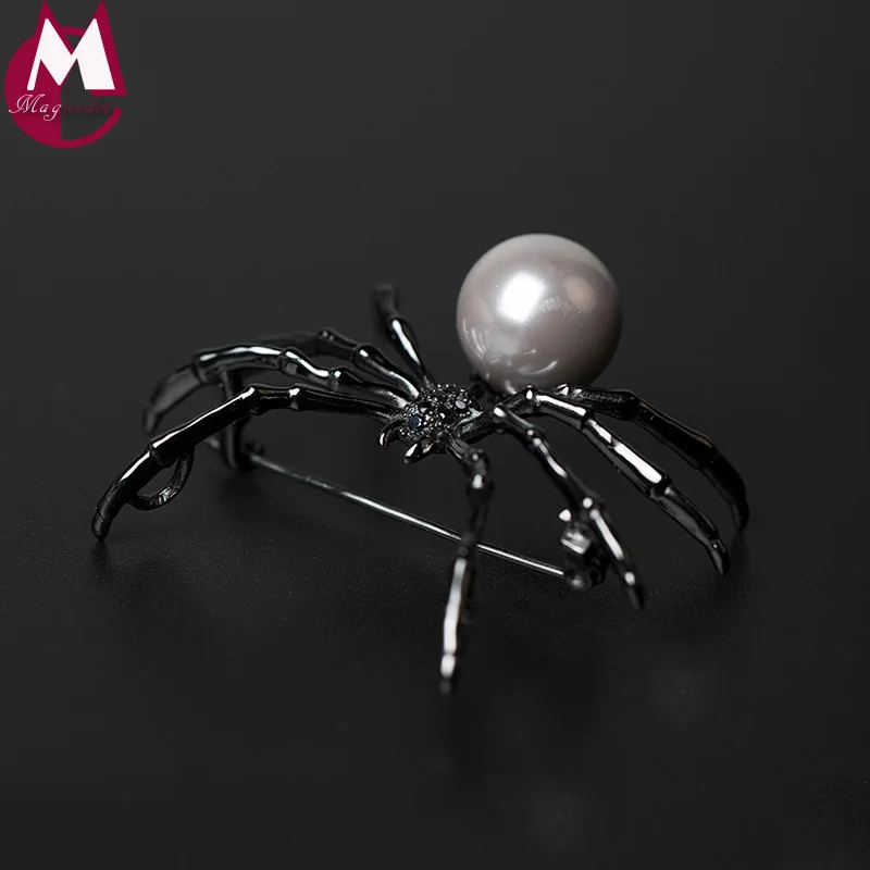Брошь в виде черного паука с пресноводным жемчугом 14 мм|brooch 925|brooches blackbrooch with pearl |