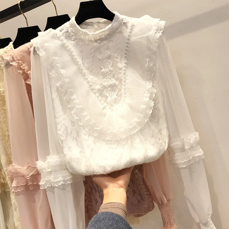 Online 2019 frauen tops und blusen Frauen Kleidung mode Blusas Femininas Blusen Frauen Shirts Häkeln Bluse Spitze Shirt kleidung