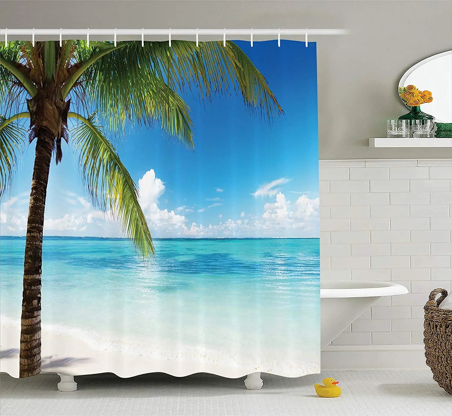 Tropical Scenery Shower Curtain 3d Window Beach Themed Palm Tree Bathroom Decor Home Garden Shower Curtains