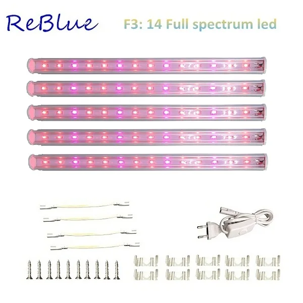 ReBlue Led Grow светильник расти светодиодные лампы 7 Вт растительная лампа для выращивания светильник для растений полный спектр для выращивания растений в помещении AC220V T5 лампы для растений - Испускаемый цвет: 5Pcs 14Full Spectrum