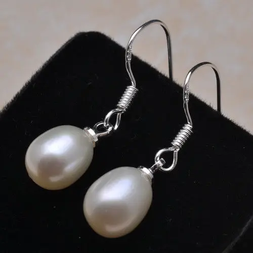 

FREE SHIPPING>>> RARE .925 SILVER HOOKS EARRINGS NATURAL WHITE RICE REAL PEARL 1" STAMPED 925 Noble style Natural Fine jewe fast