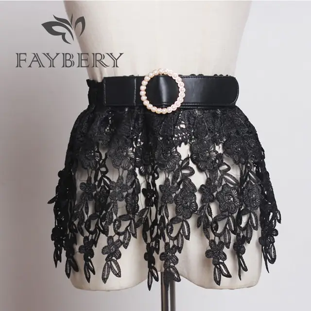 Boho Style Lace Belts for Women Wide Waist Belt Long Lace Round Buckle