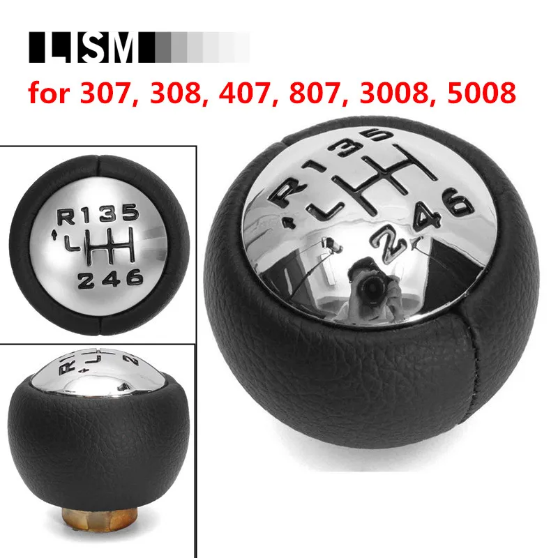 

Chromed 6Speed MT Gear Shift Knob for Peugeot 307 308 407 807 3008 5008 Gear Shifter Lever Stick Headball Car-Styling