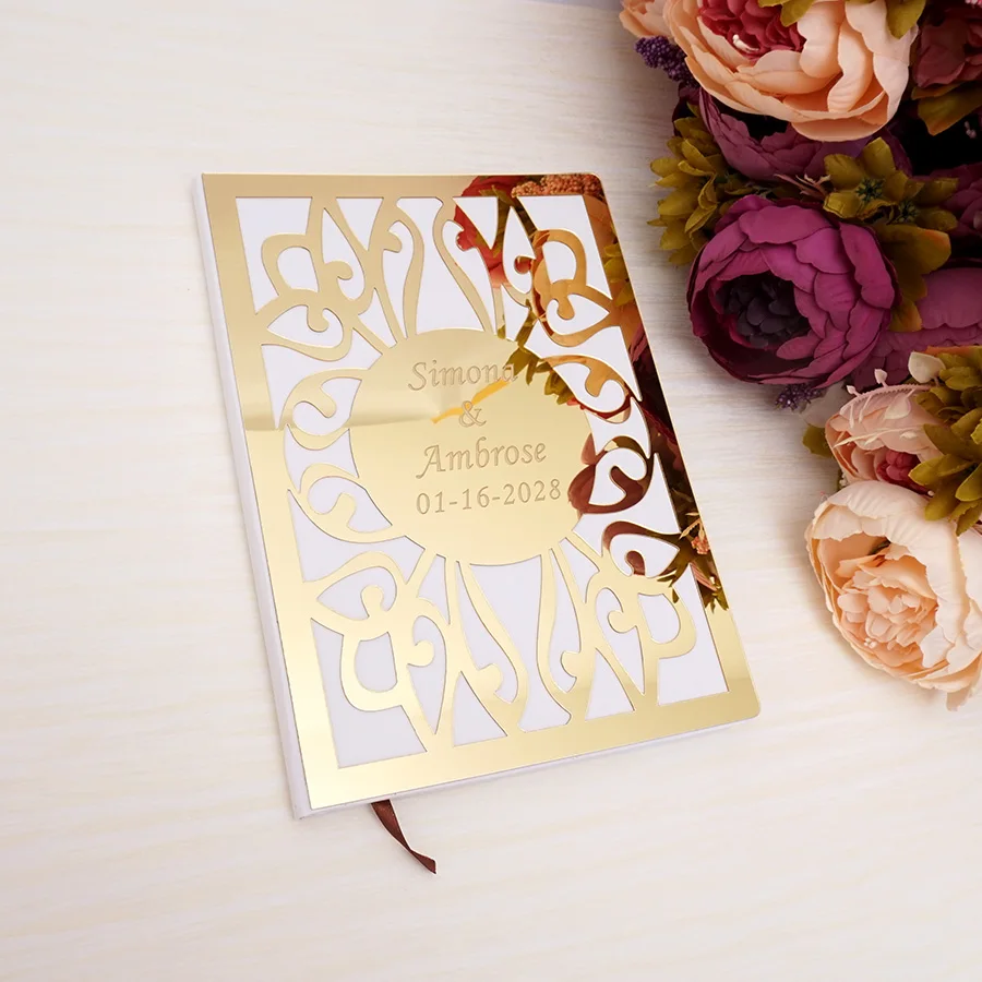 personalized wedding signature guest book custom acrylic font mirror wedding guest book with blank pages