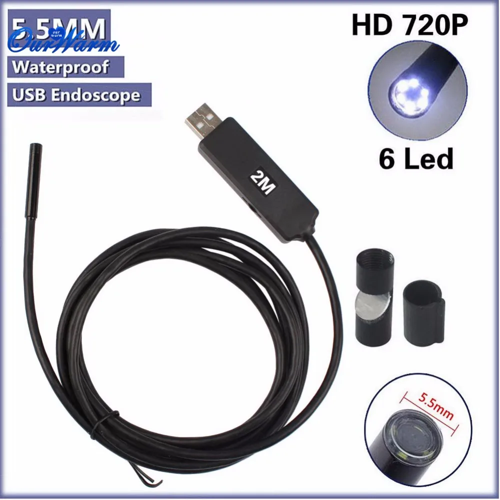 

Waterproof USB Endoscope 6LED 2M Cable Dia Len 5.5mm Borescope Inspection Wire Camera With Mini Camera Mirror Hook Magnet