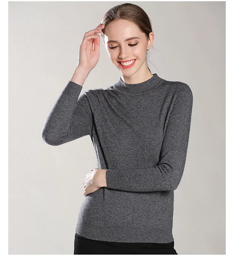 Новые цвета, женский кашемировый пуловер с высоким круглым вырезом, свитер, Однотонный свитер с высоким воротом, вязаный Топ, женский джемпер, 4 сезона