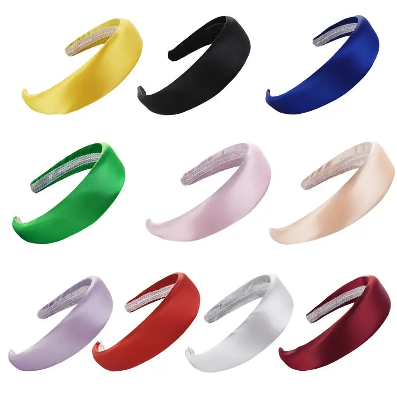 

Minimalist Glossy Satin Wide Headband Women Bright Solid Color Thicken Sponge Padded Hair Hoop Party Styling Hair Accessories