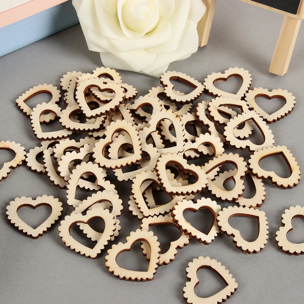 

Valentine's Day 50PCS/Pack DIY Blank Heart Pattern Embellishments Crafts Wood Color Wedding Love Tags String Hanging Pendants