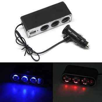 

New universal home standing USB charger three socket car cigarette lighter power distributor
